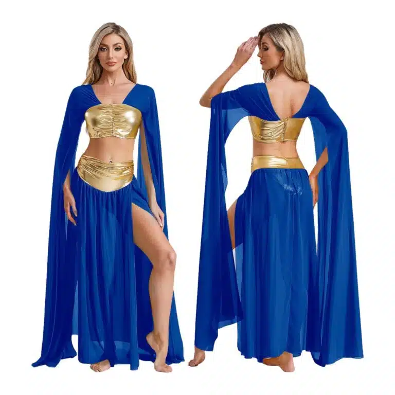Costume danse orientale rouge ensemble 2 pieces avec haut et jupe fendue