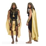 Déguisement Pharaon égyptien noir et or avec coiffe et cape