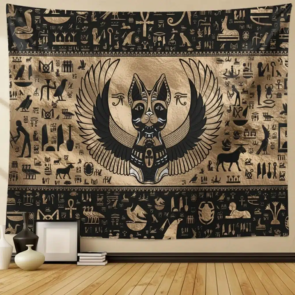Décoration murale style égyptien avec motif de chat ailé