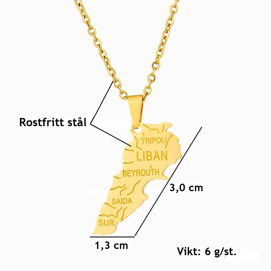 Halsband med Libanons karta i rostfritt stål