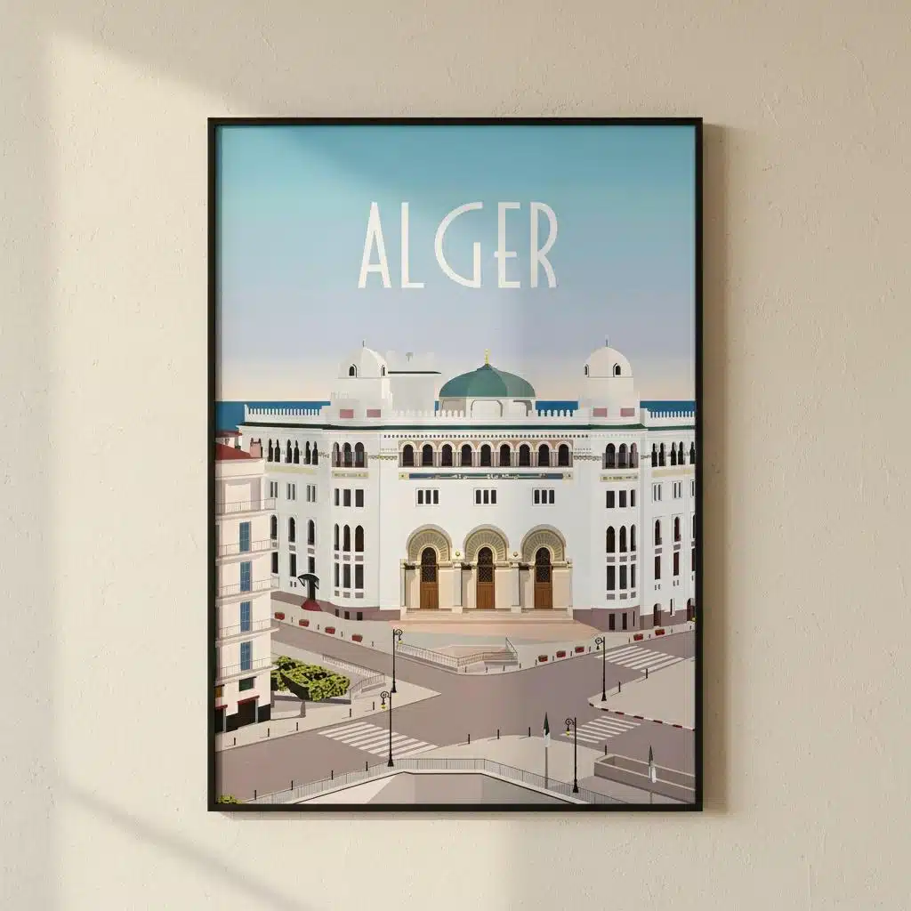 Impression artistique vintage du centre d'Alger