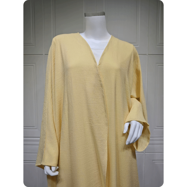 Kimono Abaya Femme Jaune à Manches Larges Texture Gaufrée 4