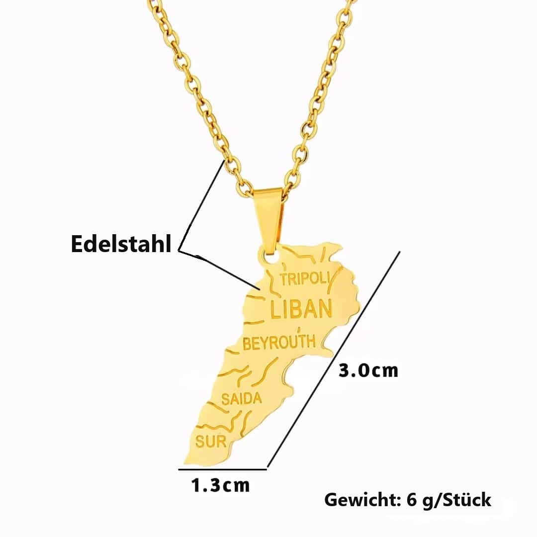 Halskette Libanon-Karte aus Edelstahl