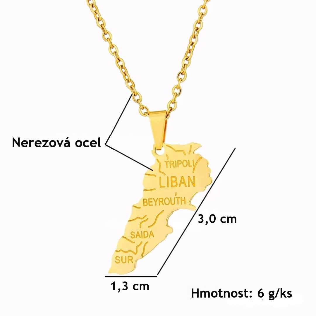 Náhrdelník s mapou Libanonu z nerezové oceli