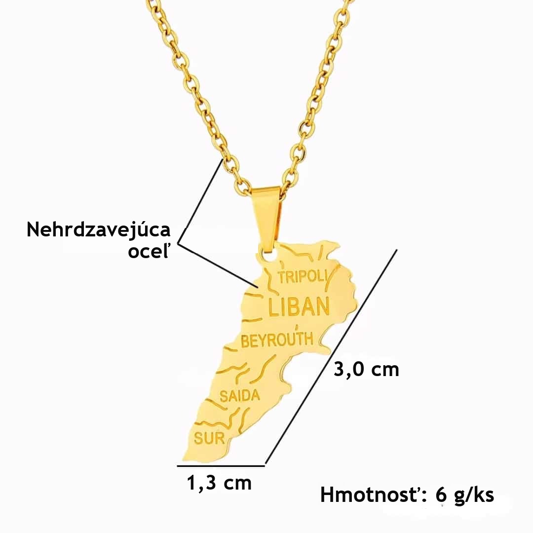 Náhrdelník s mapou Libanonu z nerezovej ocele