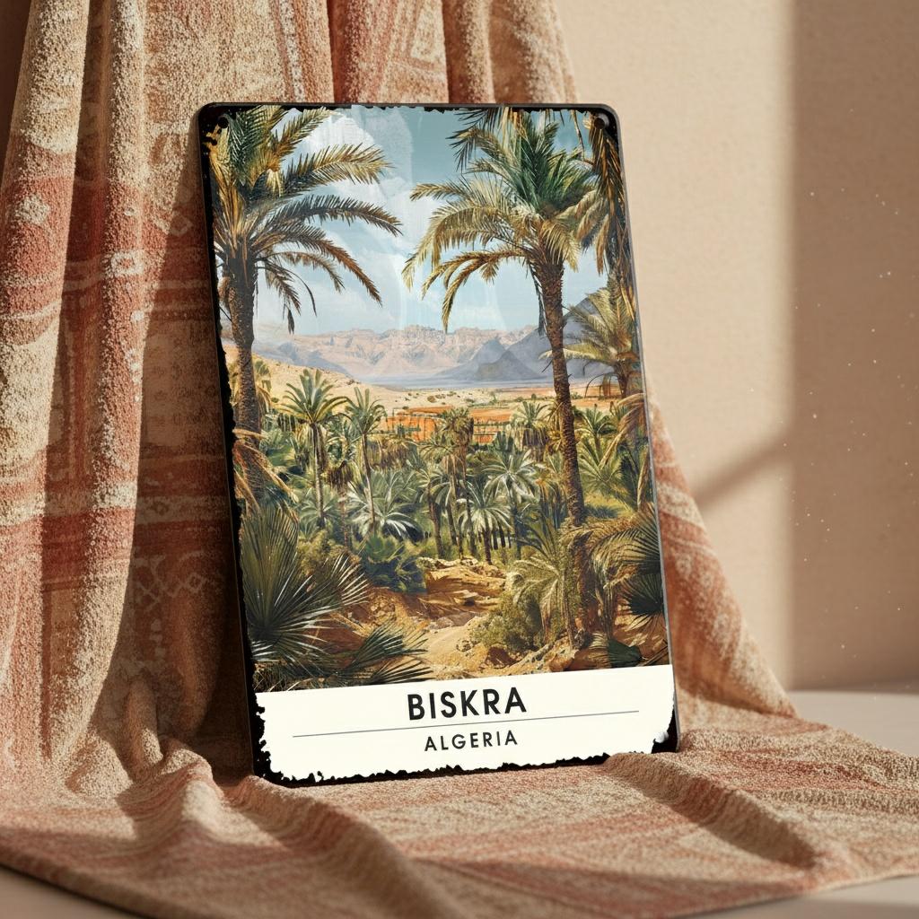 Panneau en métal Biskra Algérie avec Paysage de Palmiers