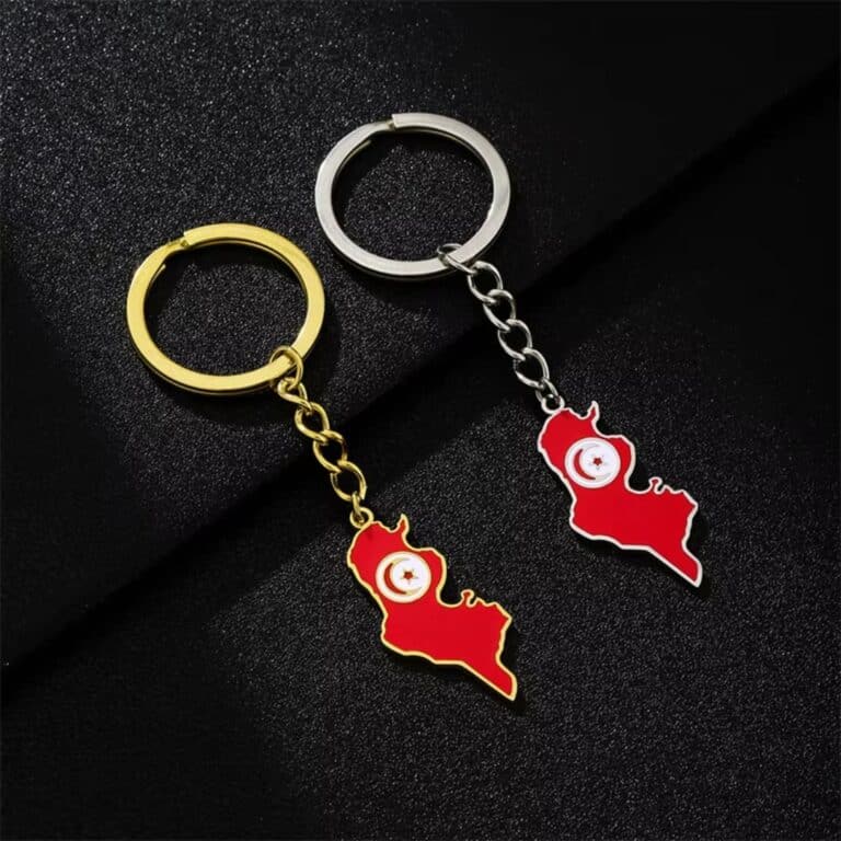 Porte Clés Tunisie en Métal Émaillé Rouge 2