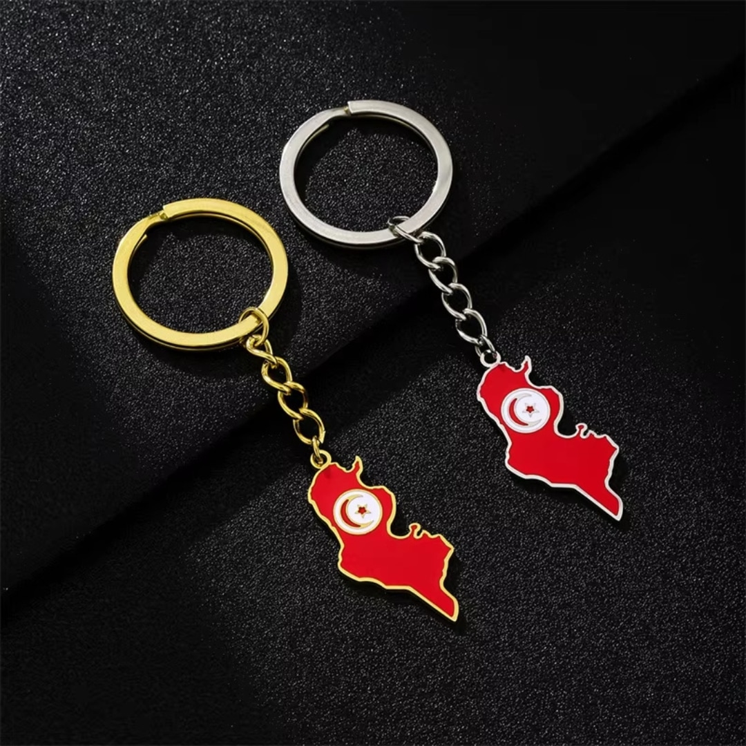 Porte Clés Tunisie en Métal Émaillé Rouge 2