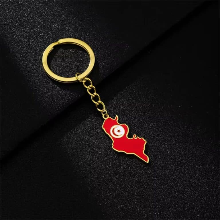 Porte Clés Tunisie en Métal Émaillé Rouge 3
