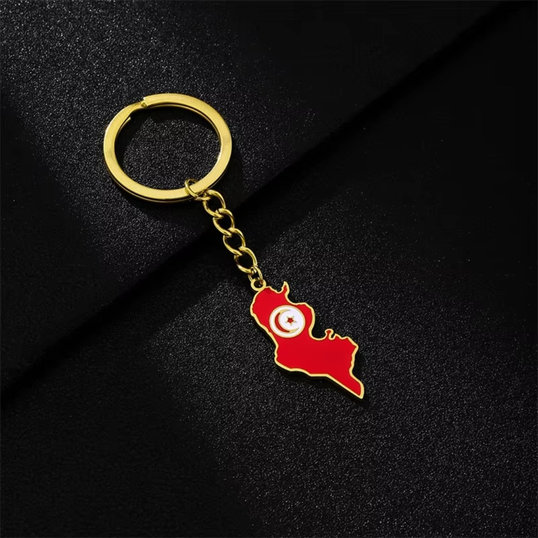 Porte Clés Tunisie en Métal Émaillé Rouge 3