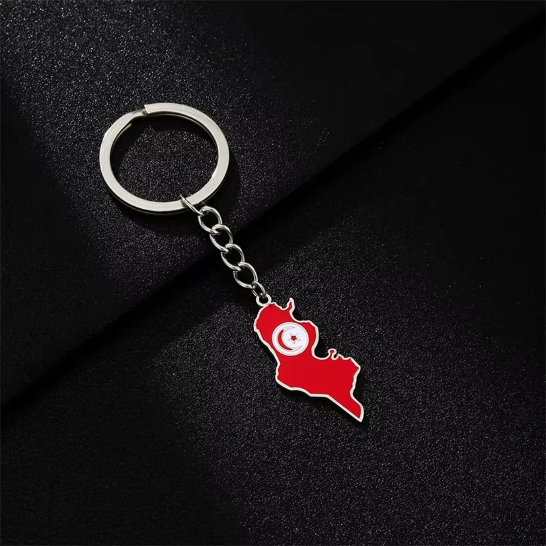 Porte Clés Tunisie en Métal Émaillé Rouge 4