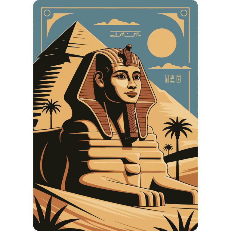 Poster Décoratif Style Rétro avec Sphinx et Pyramide