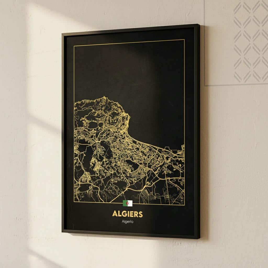 Poster Design Contemporain Alger avec Détails Dorés