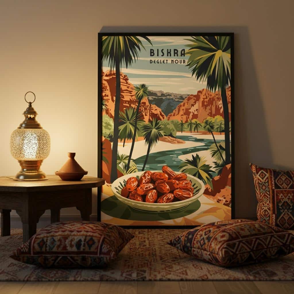 Poster Déco Oriental avec Dattes et Paysage Sahara