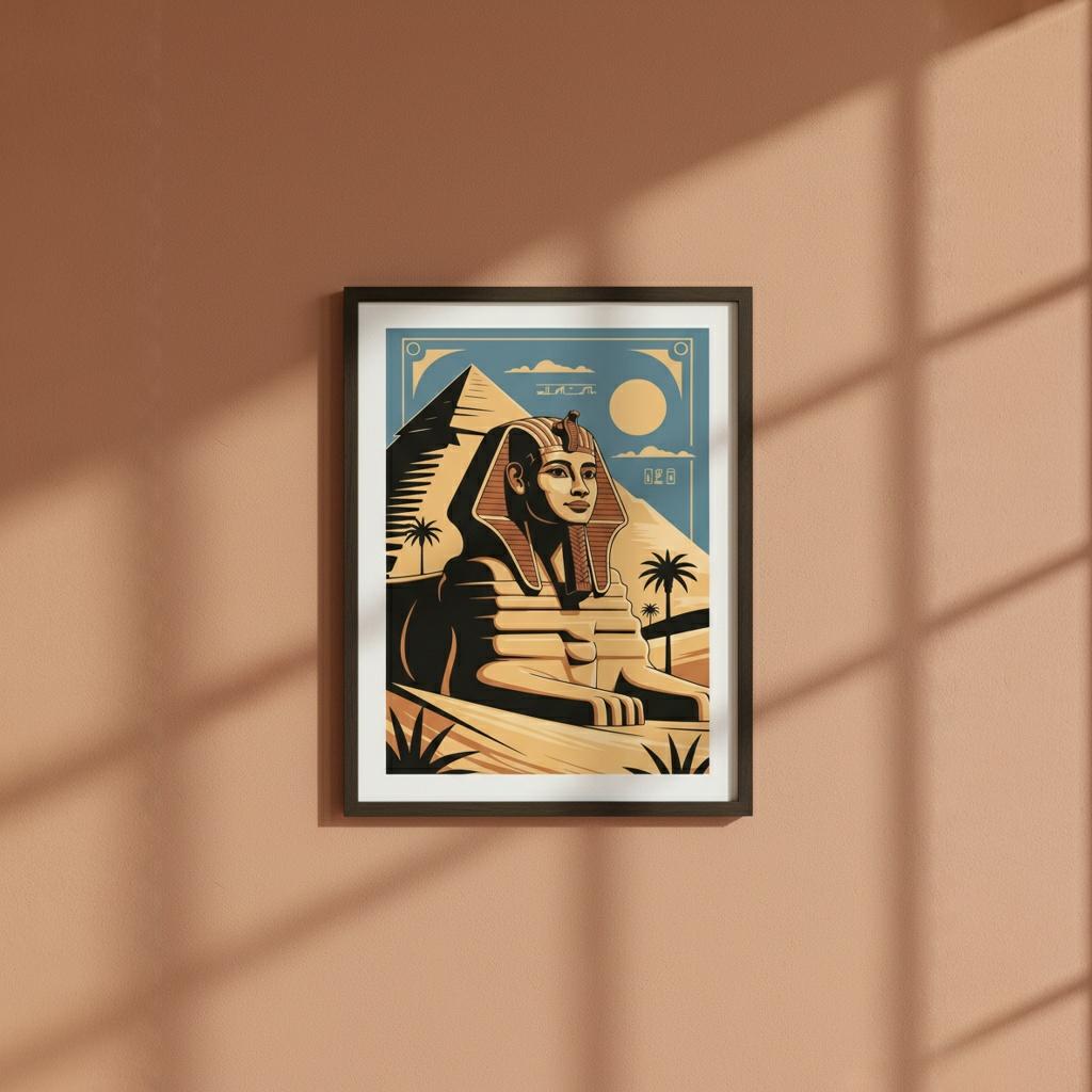 Poster Décoratif Style Rétro avec Sphinx et Pyramide