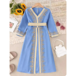 Vestido caftán largo para niña con cuello en V