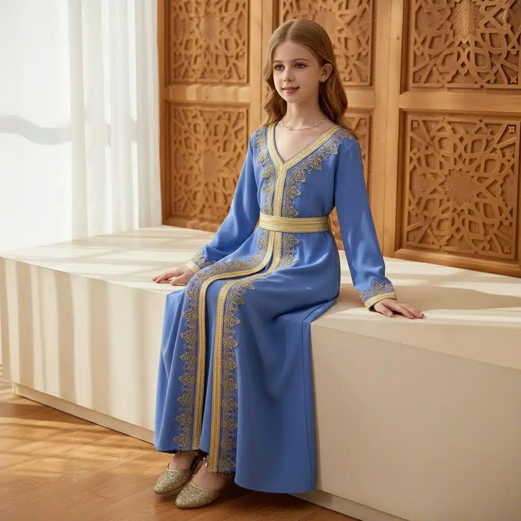 Robe caftan pour jeune fille longue col en V