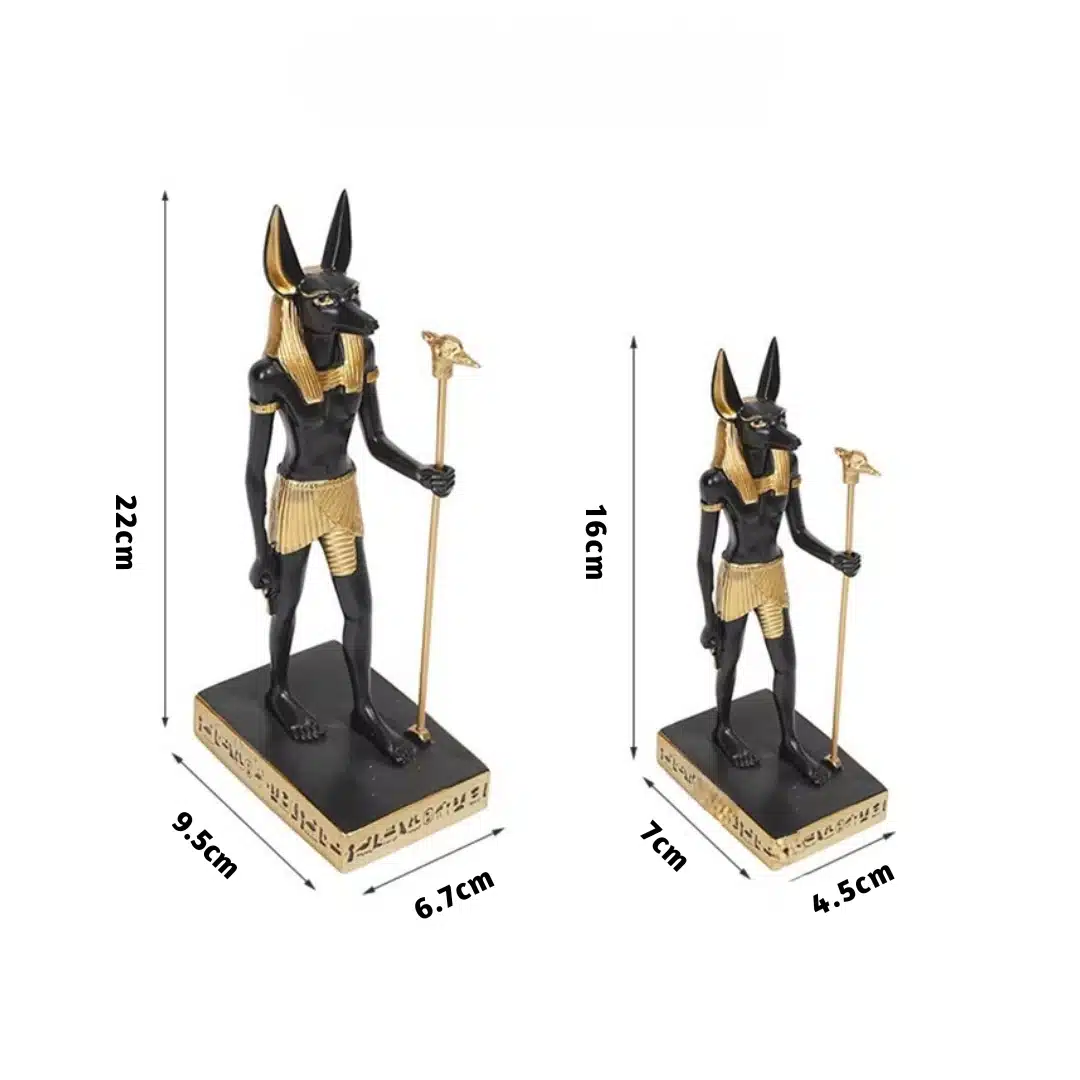 Statue Anubis en résine, noire et dorée