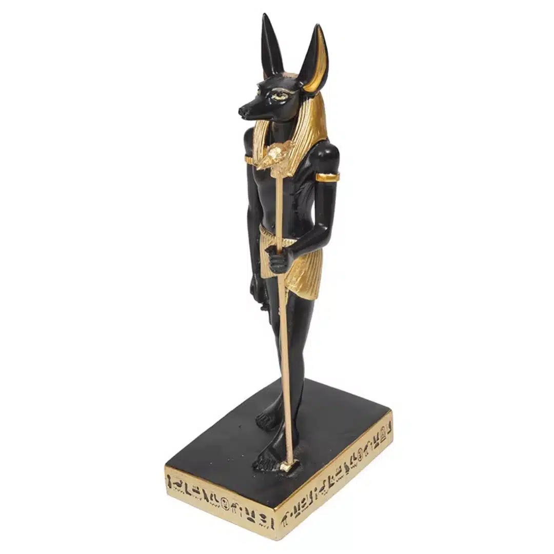 Statue Anubis en résine, noire et dorée