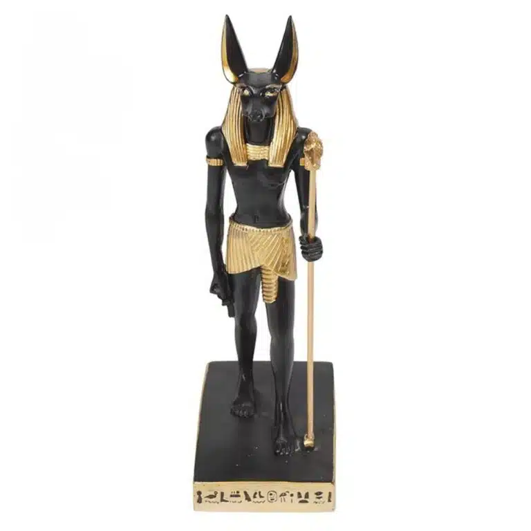 Statue Anubis en résine, noire et dorée