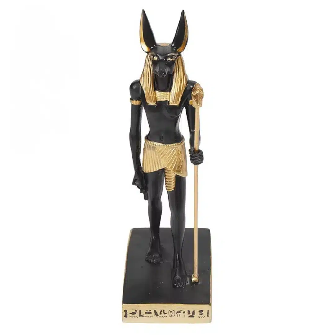 Statue Anubis en résine, noire et dorée