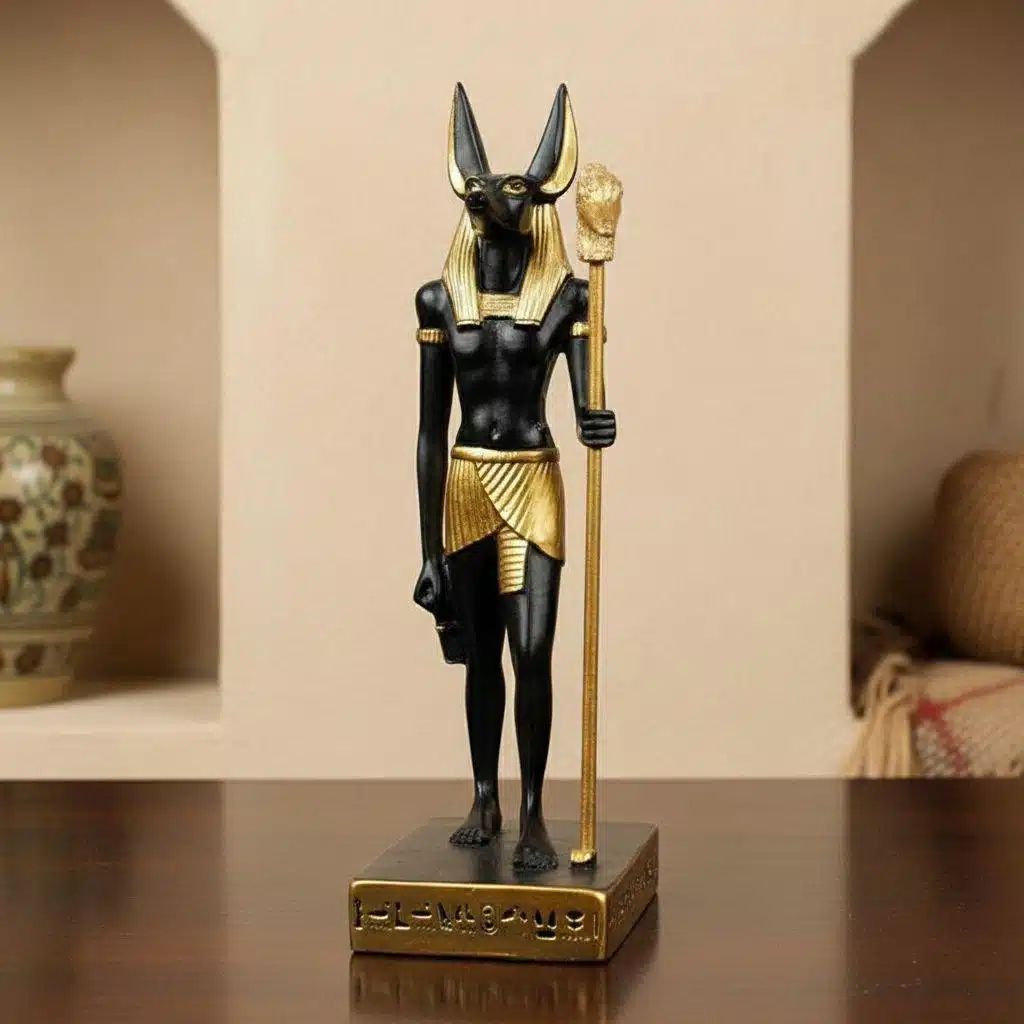 Statue Anubis en résine, noire et dorée
