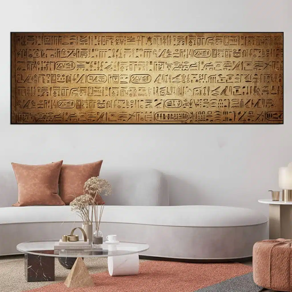 Tableau d’art égyptien avec hiéroglyphes en relief