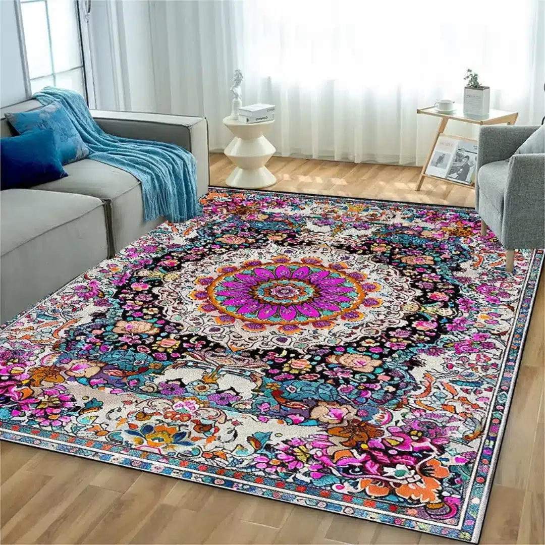 Tapis persan traditionnel multicolore pour salon