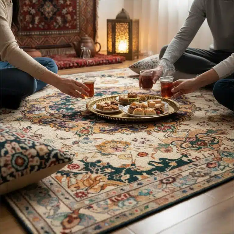 Tapis persan traditionnel multicolore pour salon