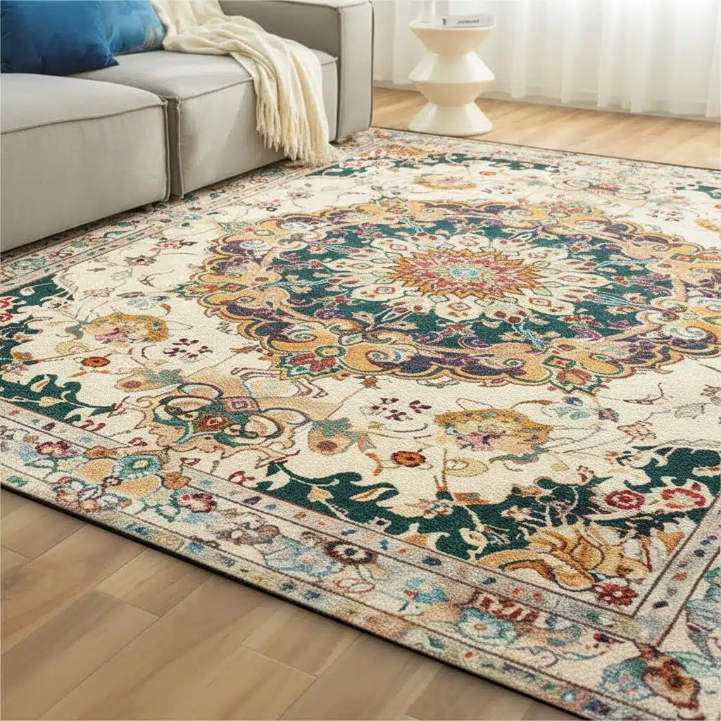 Tapis persan traditionnel multicolore pour salon