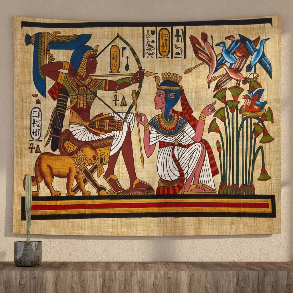 Tapisserie murale égyptienne en papyrus avec motifs anciens