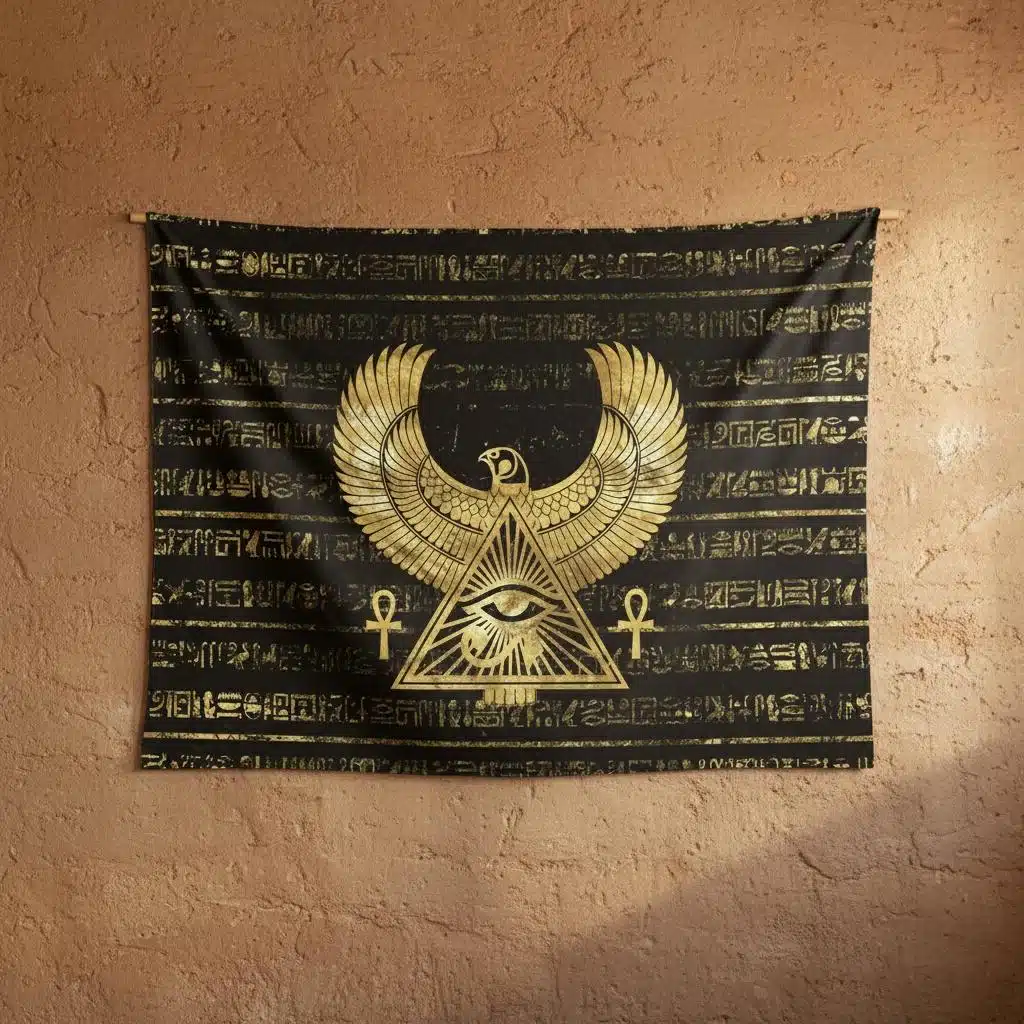 Tenture égyptienne avec motifs Ankh et faucon