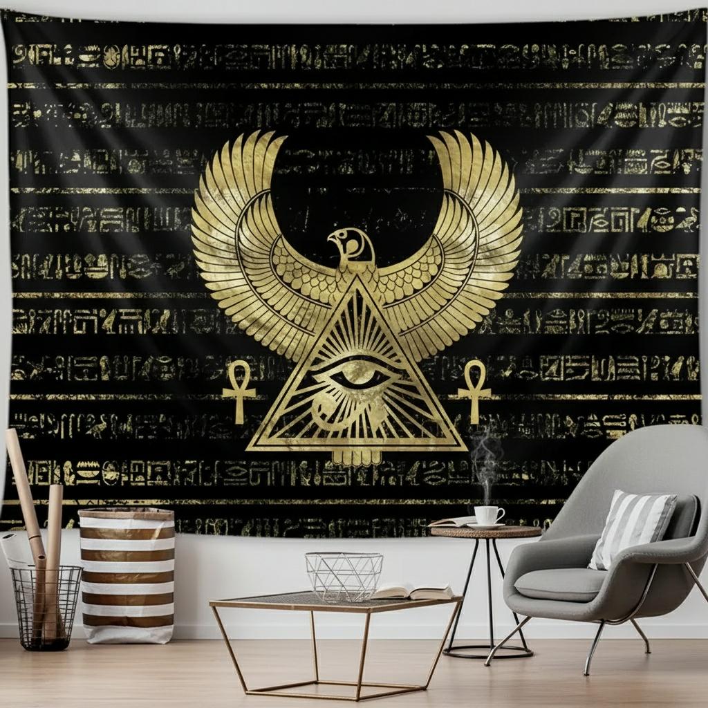 tenture-ygyptienne-avec-motifs-ankh-et-faucon-picture-9743