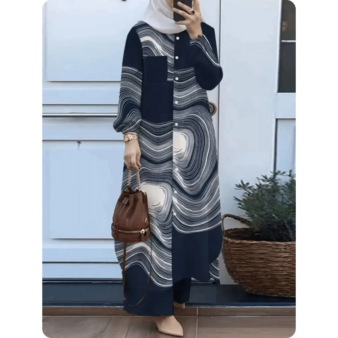 Tunique Longue Musulmane à Motifs Ondulés 1
