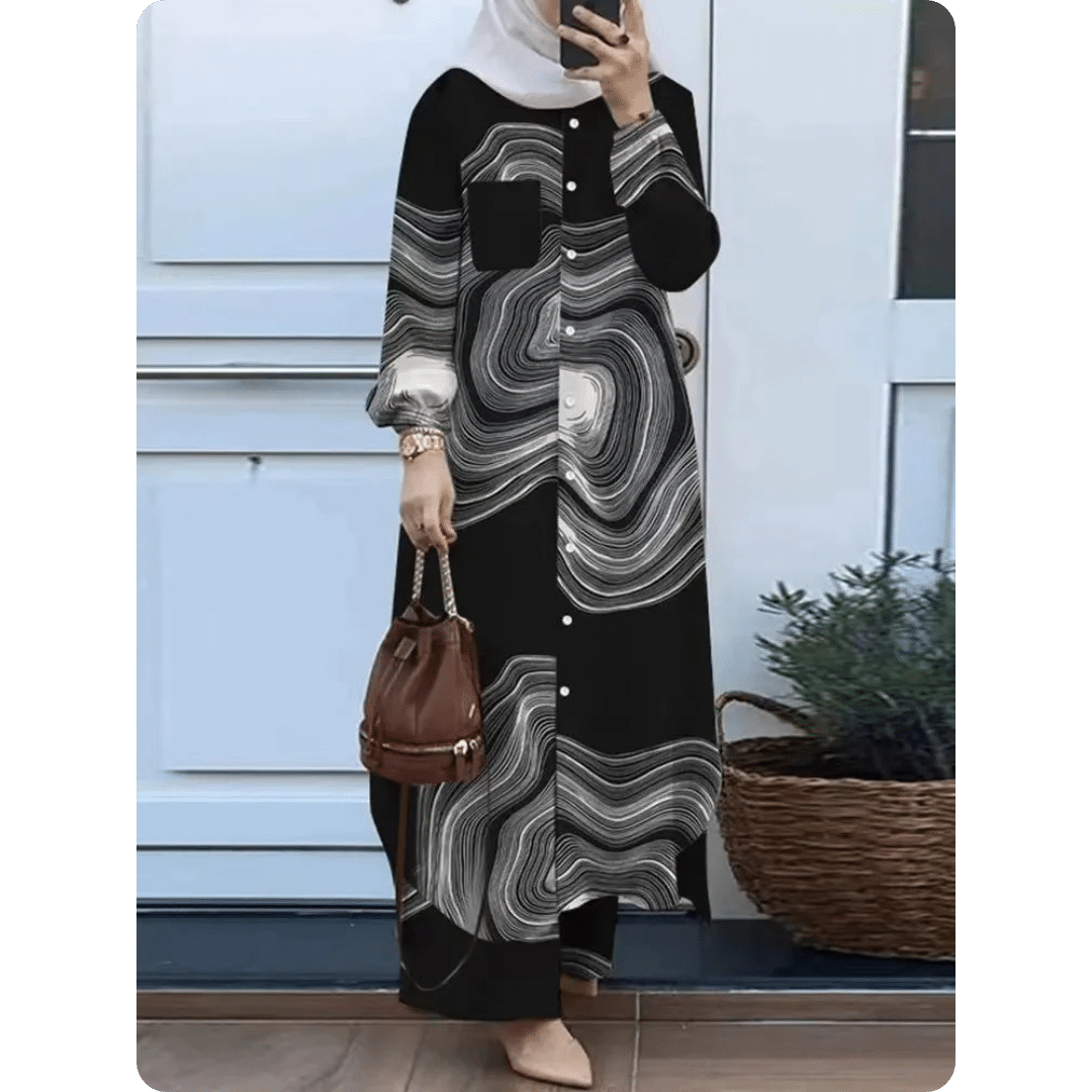 Tunique Longue Musulmane à Motifs Ondulés 2