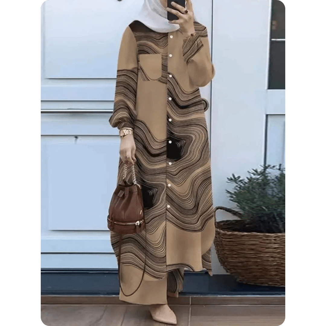 Tunique Longue Musulmane à Motifs Ondulés 4
