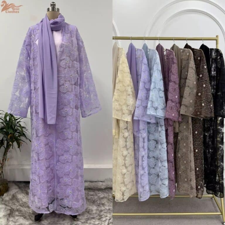 Abaya 3 Pièces avec Dentelle Perlée 1