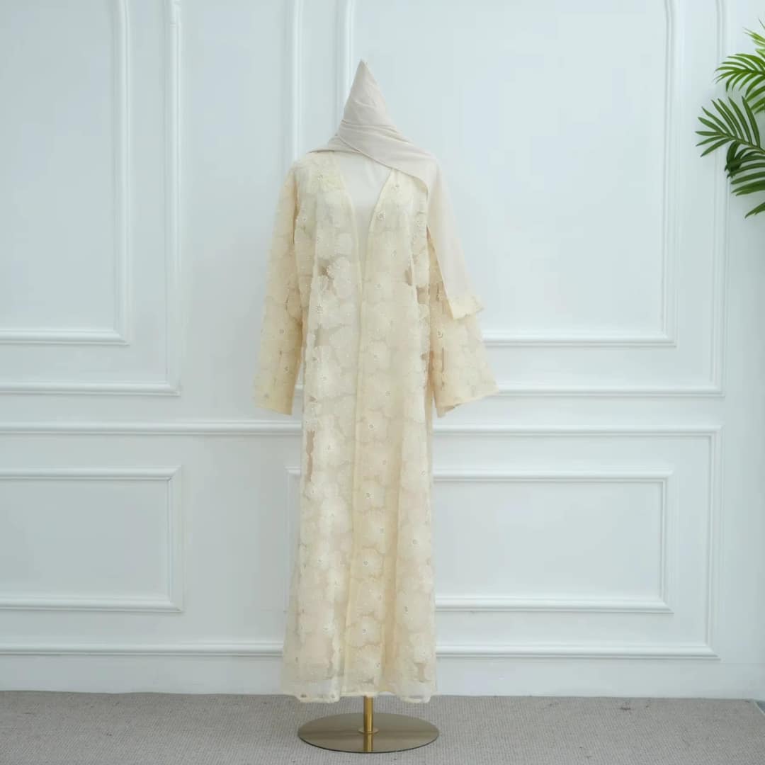 Abaya 3 Pièces avec Dentelle Perlée 5