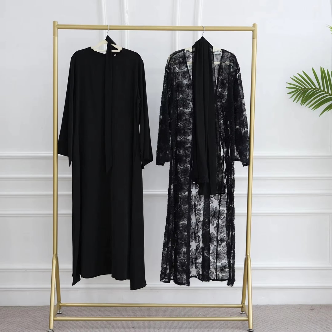 Abaya 3 Pièces avec Dentelle Perlée 8