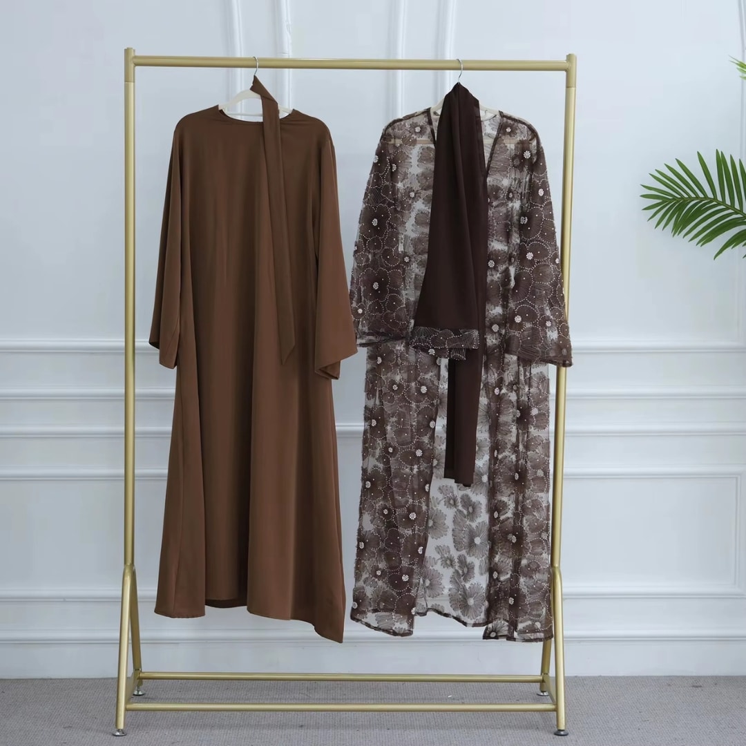 Abaya Brodée Lilas en Dentelle Florale 12