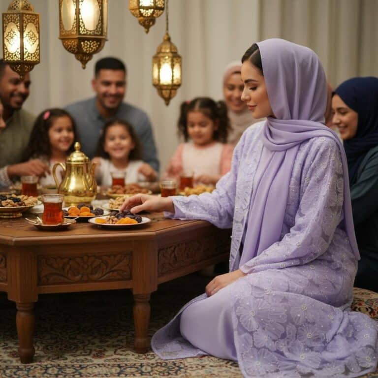 Abaya Brodée Lilas en Dentelle Florale - picture 9602