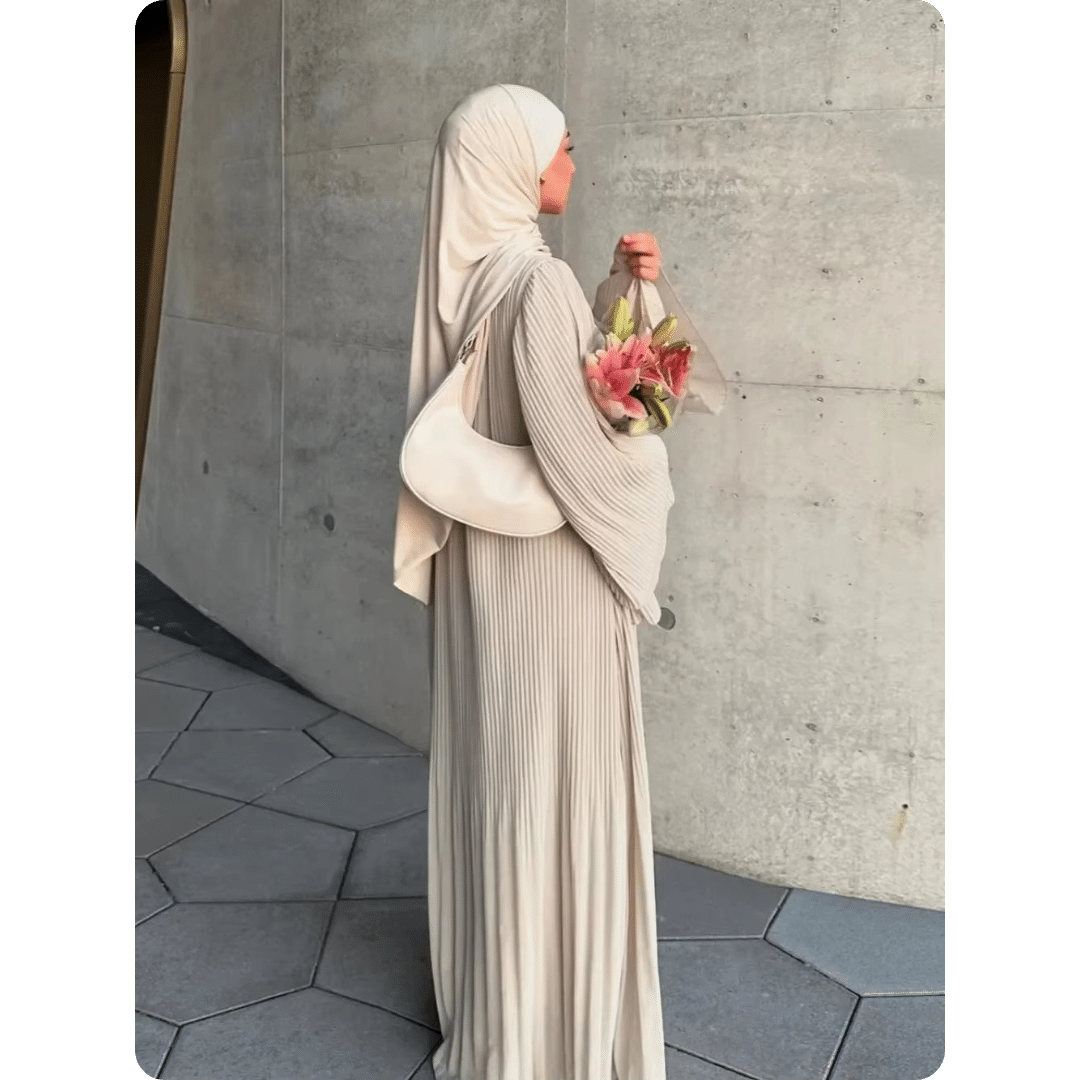 Abaya Moderne à Manches Longues Plissée 1