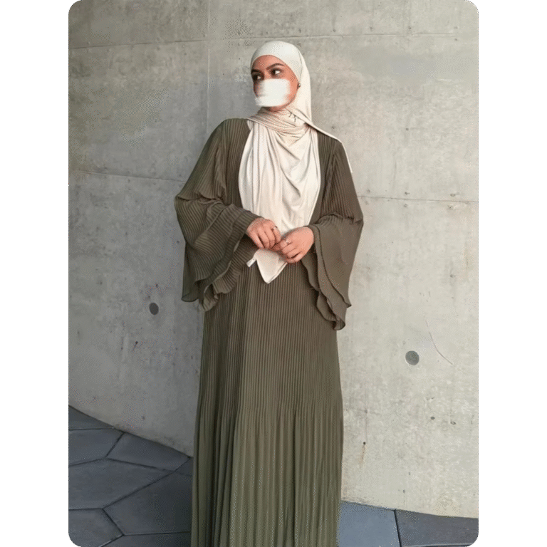 Abaya Moderne à Manches Longues Plissée 3