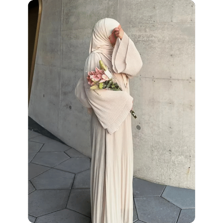 Abaya Moderne à Manches Longues Plissée 4