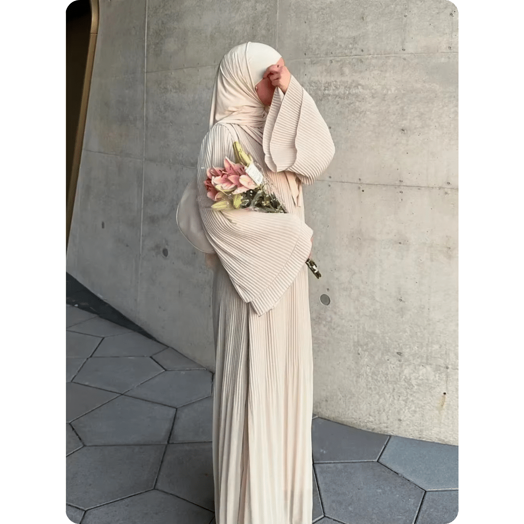 Abaya Moderne à Manches Longues Plissée 4