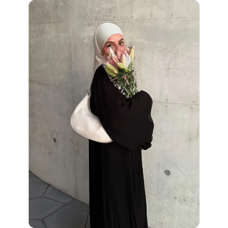 Abaya Moderne à Manches Longues Plissée 6