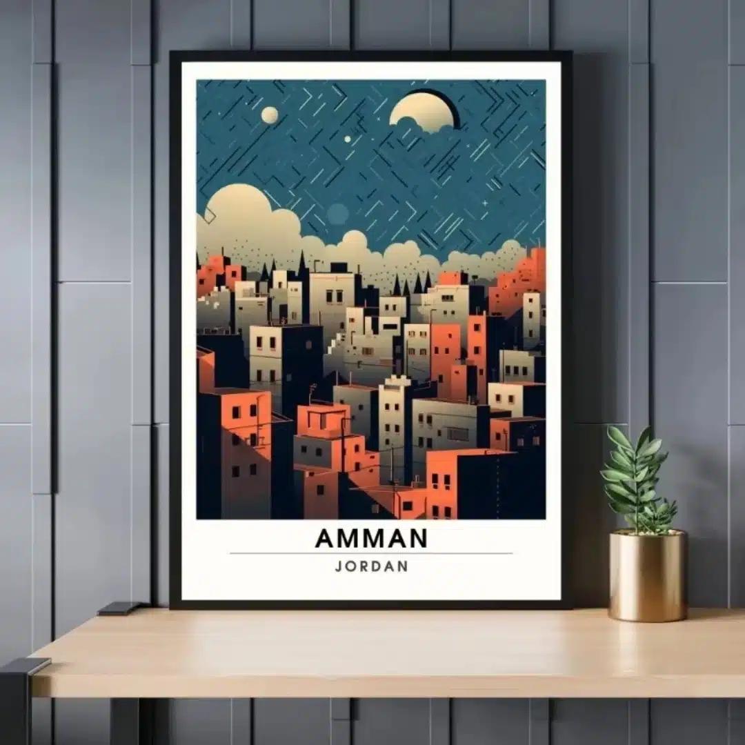 Affiche illustrée Amman Jordanie