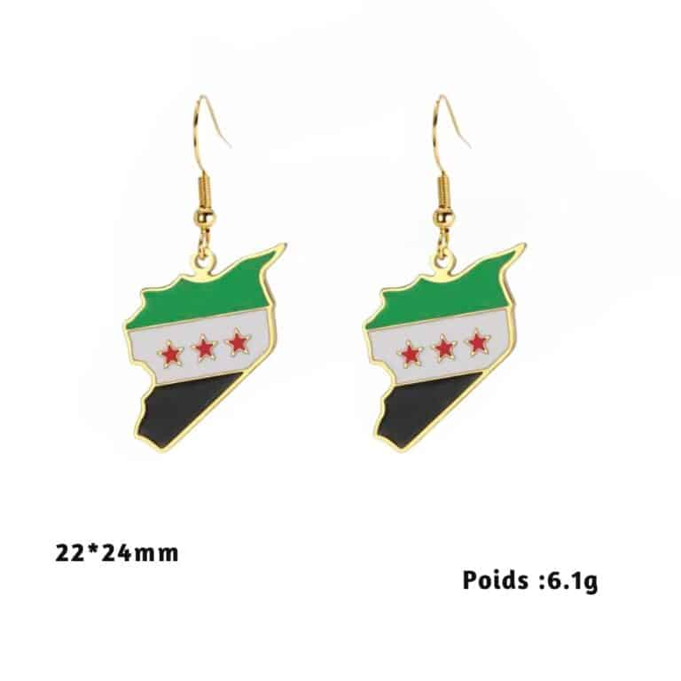 Boucles D'oreilles Carte de la Syrie en Acier Inoxydable 3