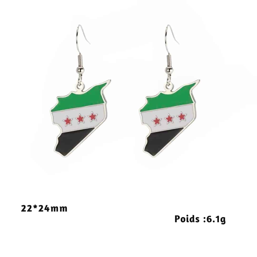 Boucles D'oreilles Carte de la Syrie en Acier Inoxydable 4