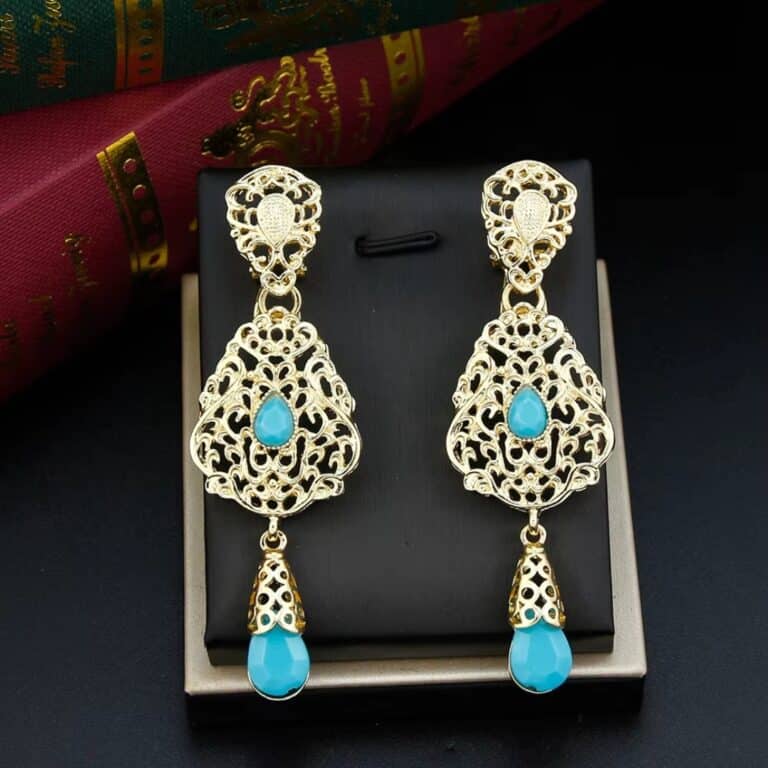 Boucles D'oreilles Orientales avec Pierres Colorées 4